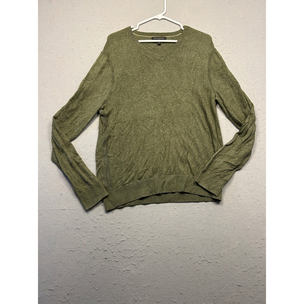 Banana Republic Sweater Heather Cotton Olive Green Medium Mens